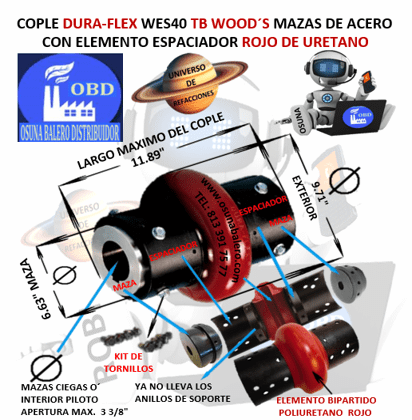 WES40 COPLE CON ELEMENTO ESPACIADOR FLEXIBLE ROJO MARCA TB Wood´s EXTERIOR 9.71” LARGO 11.89”