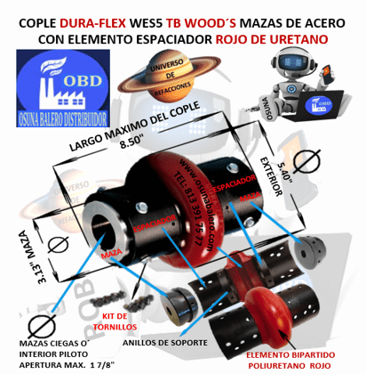 WES5 COPLE CON ELEMENTO ESPACIADOR FLEXIBLE ROJO MARCA TB Wood´s EXTERIOR 5.40” LARGO 8.50”