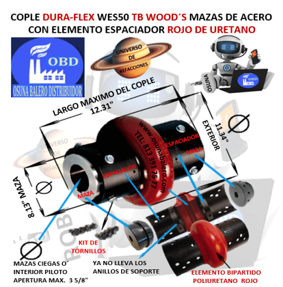 WES50 COPLE CON ELEMENTO ESPACIADOR FLEXIBLE ROJO MARCA TB Wood´s EXTERIOR 11.34” LARGO 12.31”