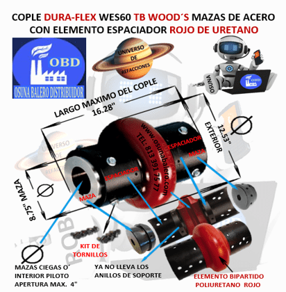 WES60 COPLE CON ELEMENTO ESPACIADOR FLEXIBLE ROJO MARCA TB Wood´s EXTERIOR 12.53” LARGO 16.28”