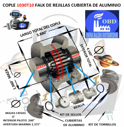 1030T10 COPLE FALK STEELFLEX DE REJILLAS CUBIERTA DE ALUMINIO EXTERIOR 4.160" LARGO 3.880"