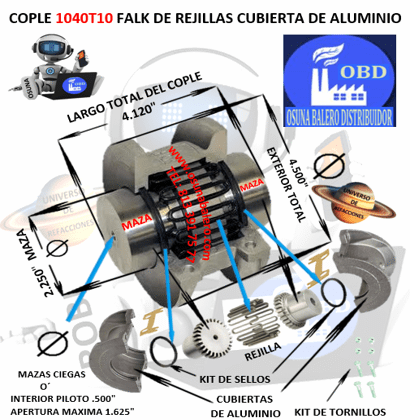 1040T10 COPLE FALK STEELFLEX DE REJILLAS CUBIERTA DE ALUMINIO EXTERIOR 4.500" LARGO 4.120