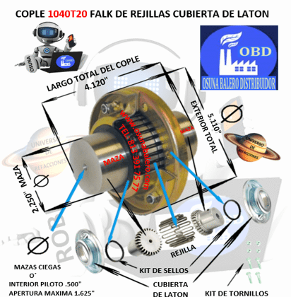 1040T20 COPLE FALK STEELFLEX DE REJILLAS CUBIERTA DE LAMINA EXTERIOR 5.110" LARGO 4.120"
