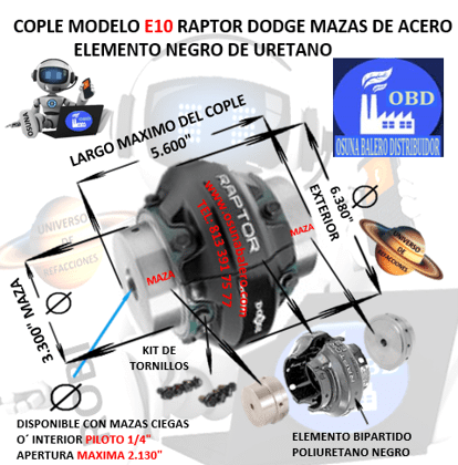 E10 COPLE DODGE RAPTOR BARRENO PILOTO EXTERIOR 6.380” LARGO 5.600”