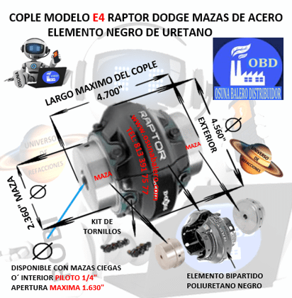 E4 COPLE DODGE RAPTOR BARRENO PILOTO EXTERIOR 4.560” LARGO 4.700”
