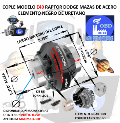 E40 COPLE DODGE RAPTOR BARRENO PILOTO EXTERIOR 9.500” LARGO 8.290”