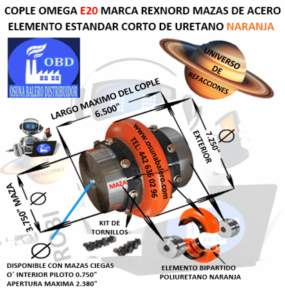 E20 COPLE OMEGA REXNORD BARRENO PILOTO EXTERIOR 7 1/4" LARGO 6 1/2"