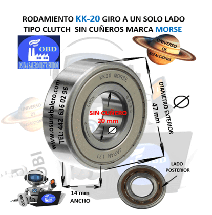 KK-20 MORSE CLUTCH FRENO DE CONTRAVUELTA INTERIOR =20mm EXTERIOR =47mm ANCHO =14mm
