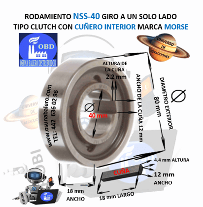 NSS-40 MORSE CLUTCH FRENO DE CONTRAVUELTA CON CUÑA INTERIOR =40mm EXTERIOR =80mm ANCHO =18mm