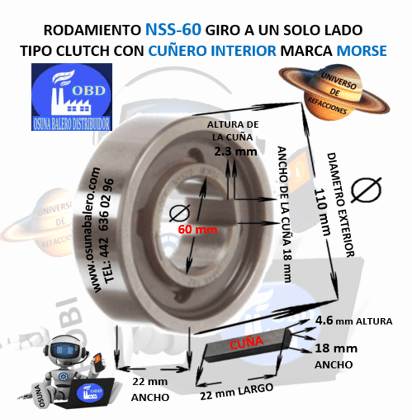 NSS-60 MORSE CLUTCH FRENO DE CONTRAVUELTA CON CUÑA INTERIOR =60mm EXTERIOR =110mm ANCHO =22mm