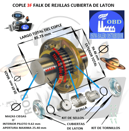 3F COPLE FALK DE REJILLAS BARRENO PILOTO EXTERIOR 94.46mm LARGO 85.73mm