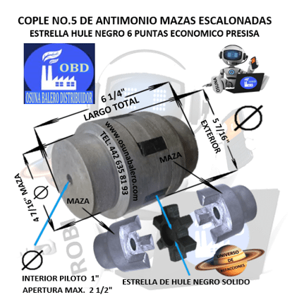 No.5 COPLE ESTRELLA DE FIERRO ANTIMONIO ECONOMICO EXTERIOR 5 7/16” LARGO 6 1/4”