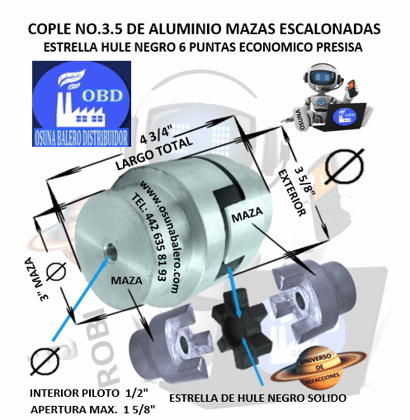 No.3.5 COPLE ESTRELLA DE ALUMINIO ECONOMICO EXTERIOR 3 5/8” LARGO 4 3/4”