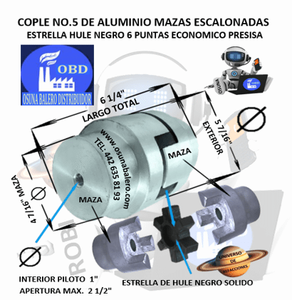 No.5 COPLE ESTRELLA DE ALUMINIO ECONOMICO EXTERIOR 5 7/16” LARGO 6 1/4”