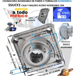 SSUCF207 CHUMACERA ECONOMICA INOXIDABLE 304 DE PARED 4 TORNILLOS INTERIOR d=35mm e=3 5/8” a=4 39/64” z=1 3/4”