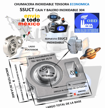 SSUCT207-20 CHUMACERA ECONOMICA TENSORA ACERO INOXIDABLE 304 INTERIOR d=1 1/4" e=89mm h=78mm k=12mm