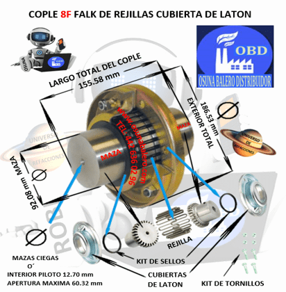 8F COPLE FALK DE REJILLAS CUBIERTA DE LAMINA BARRENO PILOTO EXTERIOR 186.53mm LARGO 155.78mm