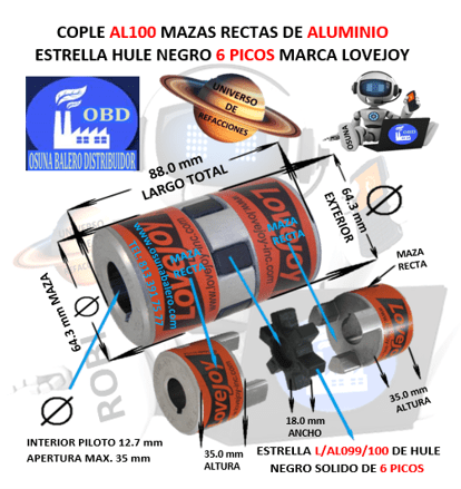 L100 COPLE LOVEJOY DE ALUMINIO MAZAS RECTAS UNIVERSO OSUNA BALERO