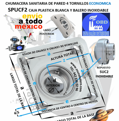 SPUCF210 CHUMACERA ECONOMICA SANITARIA DE PARED 4 TORNILLOS INTERIOR d=50mm e=4 3/8” a=5-5/8” z=2 5/32”