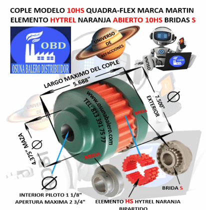 10HS COPLE MARTIN QUADRA-FLEX HYTREL NARANJA BIPARTIDO EXTERIOR 7.500” LARGO 5.688”