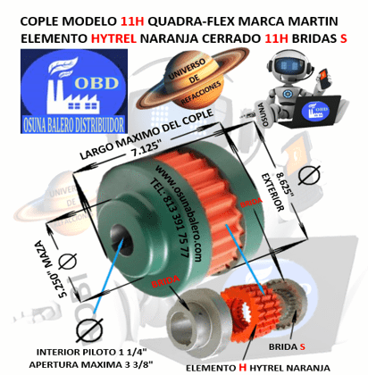 11H COPLE MARTIN QUADRA-FLEX HYTREL NARANJA CERRADO EXTERIOR 8.625” LARGO 7.125”