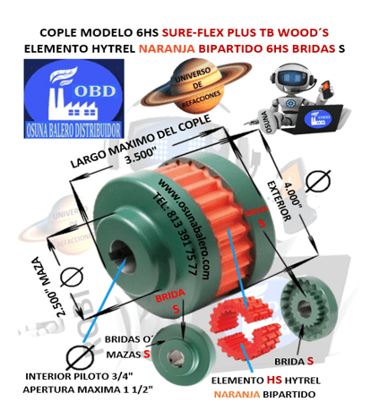 6HS COPLE SURE-FLEX TB WOOD S HYTREL BIPARTIDO UNIVERSO OSUNA BALERO