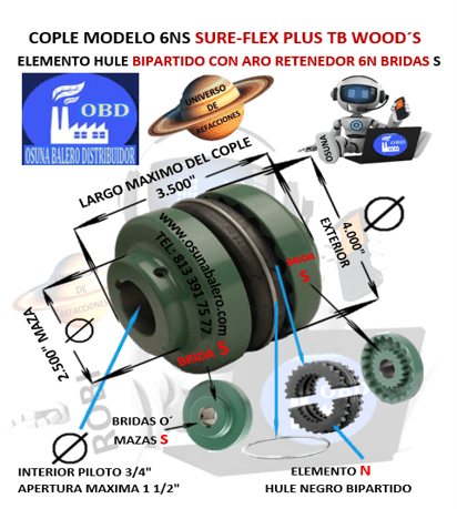 6NS COPLE SURE-FLEX ELEMENTO BIPARTIDO Y ARO RETENEDOR UNIVERSO OSUNA BALERO