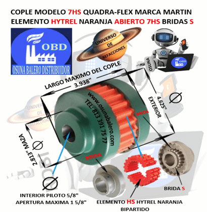 7HS COPLE MARTIN QUADRA-FLEX HYTREL NARANJA BIPARTIDO EXTERIOR 4.625” LARGO 3.938”