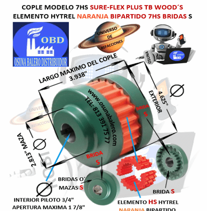 7HS COPLE TB WOOD´S SURE-FLEX HYTREL NARANJA BIPARTIDO EXTERIOR 4.625” LARGO 3.938”