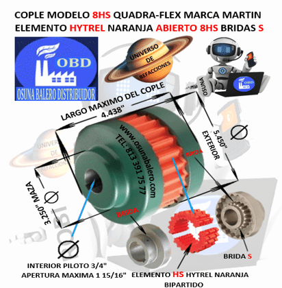 8HS COPLE MARTIN QUADRA-FLEX HYTREL NARANJA BIPARTIDO EXTERIOR 5.450” LARGO 4.438”