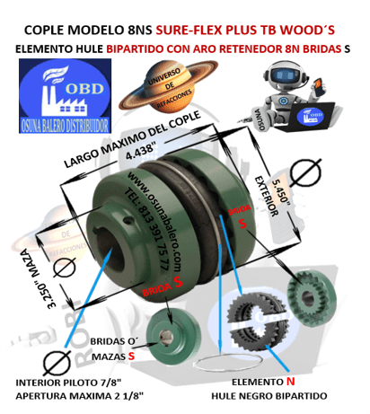 8NS COPLE SURE-FLEX ELEMENTO BIPARTIDO Y ARO RETENEDOR UNIVERSO OSUNA BALERO