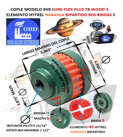 9HS COPLE SURE-FLEX TB WOOD S HYTREL BIPARTIDO UNIVERSO OSUNA BALERO