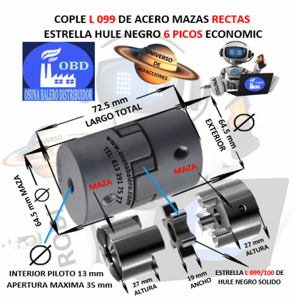 L099 COPLE TRANSLINK TIPO L DE ACERO BARRENO PILOTO EXTERIOR 64.5mm LARGO 72.5mm