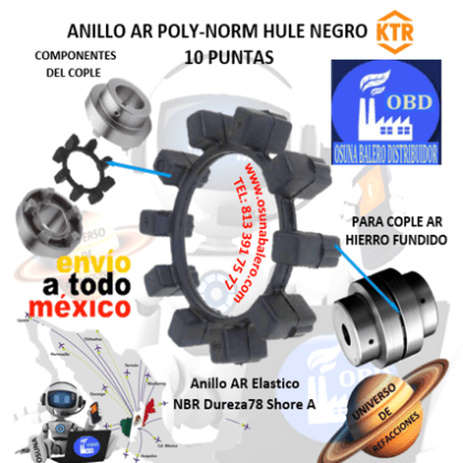 AR-38 NBR ANILLO POLY-NORM KTR DE HULE NEGRO 10 PUNTAS PARA COPLE AR-38