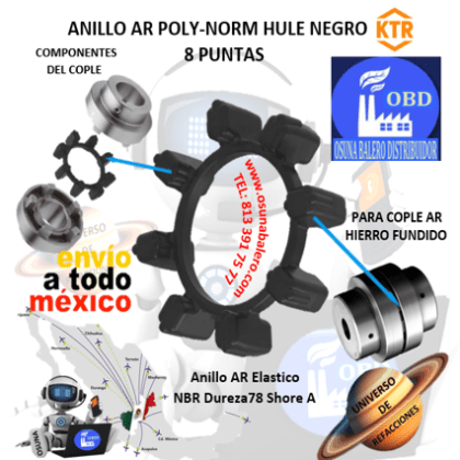AR-28 NBR ANILLO POLY-NORM KTR DE HULE NEGRO 8 PUNTAS PARA COPLE AR-28