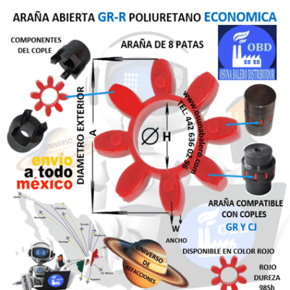 GR-24R OBD ELEMENTO ROJO 8 PUNTAS CURVAS DE POLIURETANO A=55mm W=14mm H=27mm
