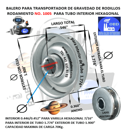 1005 BALERO OBD INTERIOR HEXAGONAL 7/16" PARA INTERIOR DE TUBO DE 1.774"