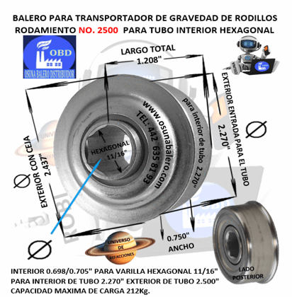 2500 BALERO OBD INTERIOR HEXAGONAL 11/16” PARA INTERIOR DE TUBO 2.265"