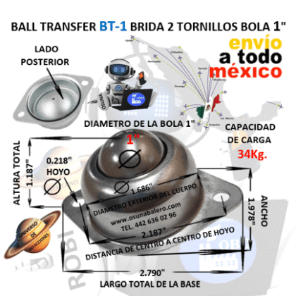 BT-1 BALL TRANSFER  OBD BOLA DE ACERO 1” BRIDA 2 TORNILLOS