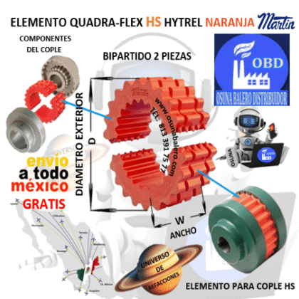 10HS ELEMENTO MARTIN QUADRA-FLEX HYTREL NARANJA BIPARTIDO D= 7 1/16”  W= 3 7/16”