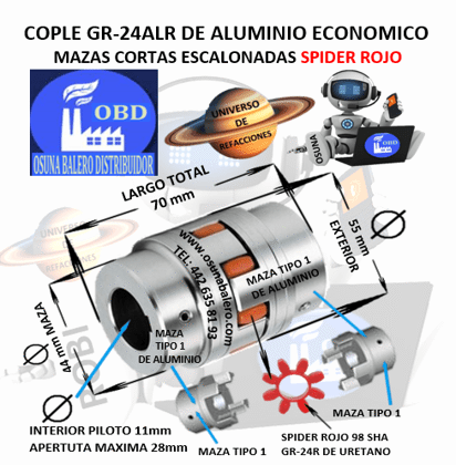 GR-24ALR ECONOMIC COPLE TIPO 1 DE ALUMINIO MAZAS ESCALONADAS EXTERIOR 55mm LARGO 70mm