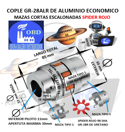 GR-28-ALR COPLE DE ALUMINIO ECONOMICO UNIVERSO DE REFACCIONES OSUNA