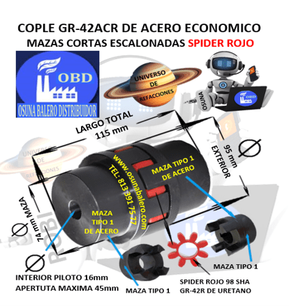 GR-42-ACR COPLE DE ACERO ECONOMICO UNIVERSO DE REFACCIONES OSUNA