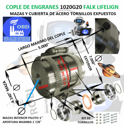 1020G20 COPLE DE ENGRANES FALK LIFELIGN TORNILLOS EXPUESTOS EXTERIOR 7.000” LARGO 5.000”