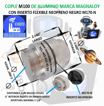 M100 COPLE MAGNALOY ALUMINIO INSERTO NEGRO EXTERIOR 2.600” LARGO 2.540”