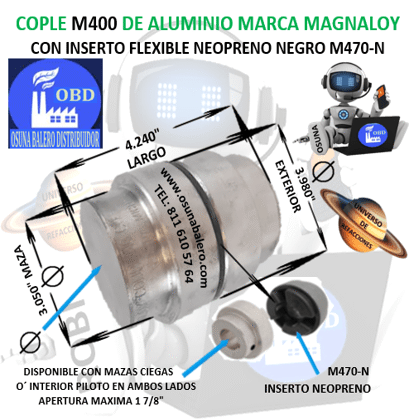 M400 COPLE MAGNALOY ALUMINIO INSERTO NEGRO EXTERIOR 3.980” LARGO 4.240”