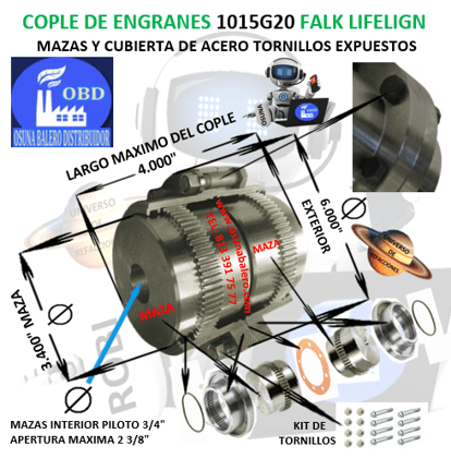 1015G20 COPLE DE ENGRANES FALK LIFELIGN TORNILLOS EXPUESTOS EXTERIOR 6.000” LARGO 4.000”