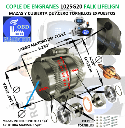 1025G20 COPLE DE ENGRANES FALK LIFELIGN TORNILLOS EXPUESTOS EXTERIOR 8.380”  LARGO 6.250”
