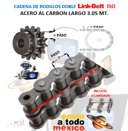 R10B-2 CAJA DE CADENA DOBLE LINK-BELT DE RODILLOS PASO 15.875mm ( 0.625” ) LARGO 3.05MT. ( 10FT )