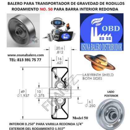 50 RODAMIENTO FRANTZ PARA TRANSPORTADOR INTERIOR REDONDO1/4”